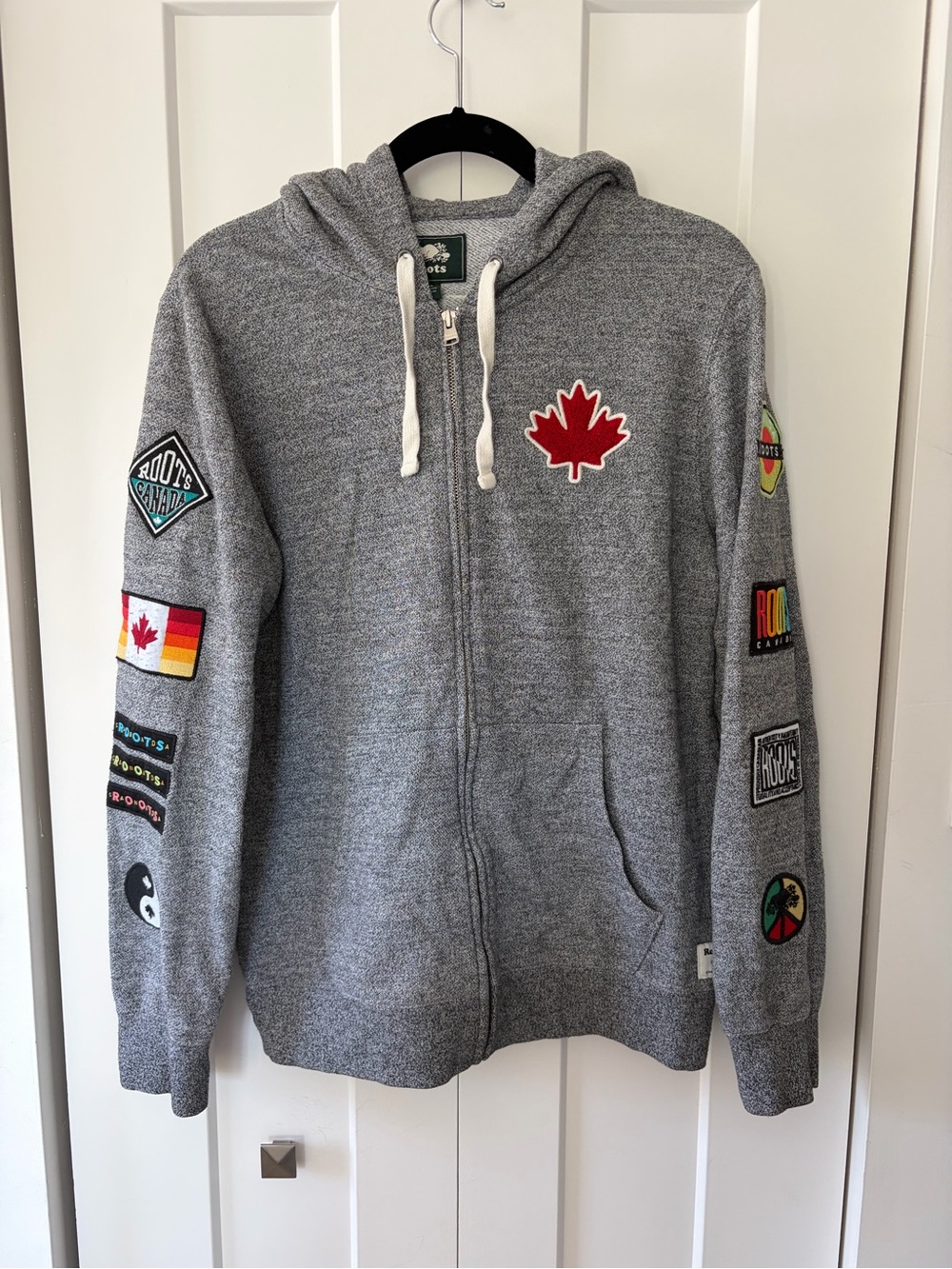 Roots Grey Zip-Up Hoodie with Canadian Maple Patch